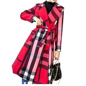 Authentic Burberry Red and Black Checkered Coat